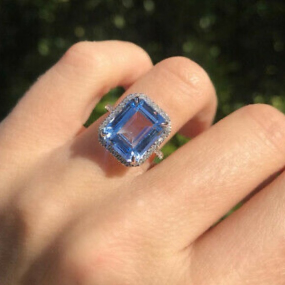 NEW Stamped 925 Silver Emerald Cut Aquamarine Ring - Picture 3 of 7
